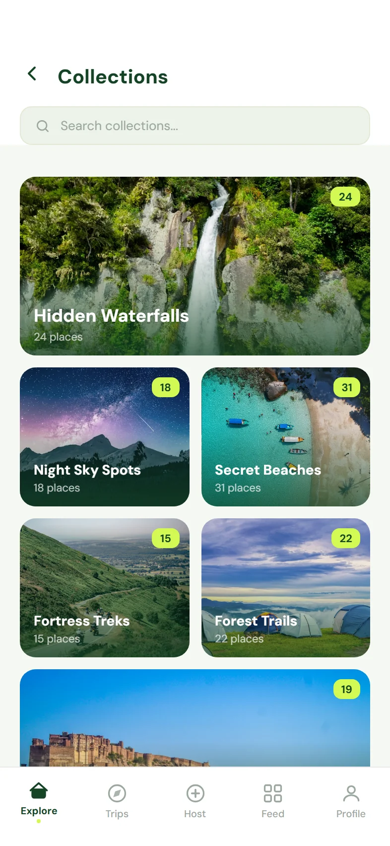 Trevvo app screen: collections