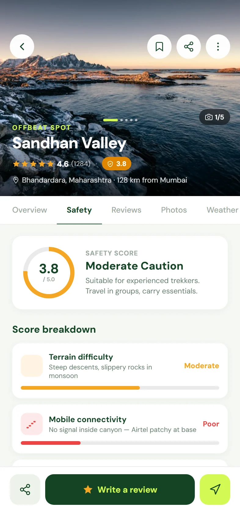 Trevvo app screen: detail_safety