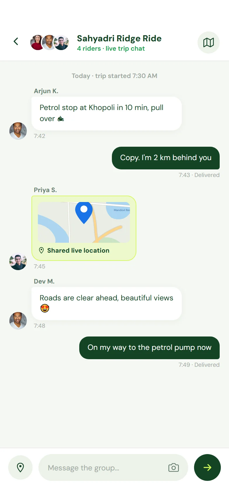 Trevvo app screen: groupChat