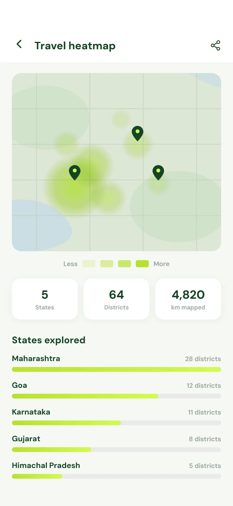 Trevvo app screen: heatmap