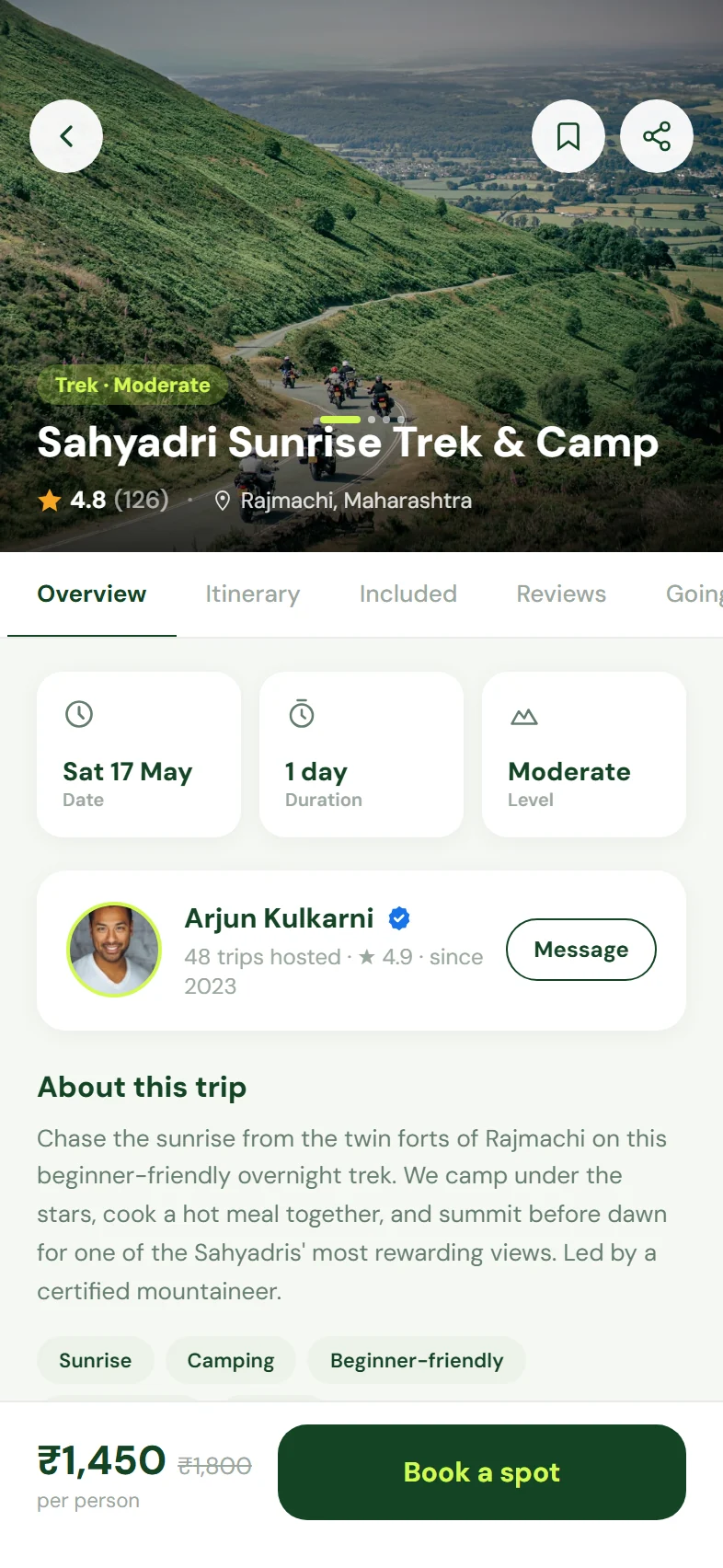 Trevvo app screen: hostDetail