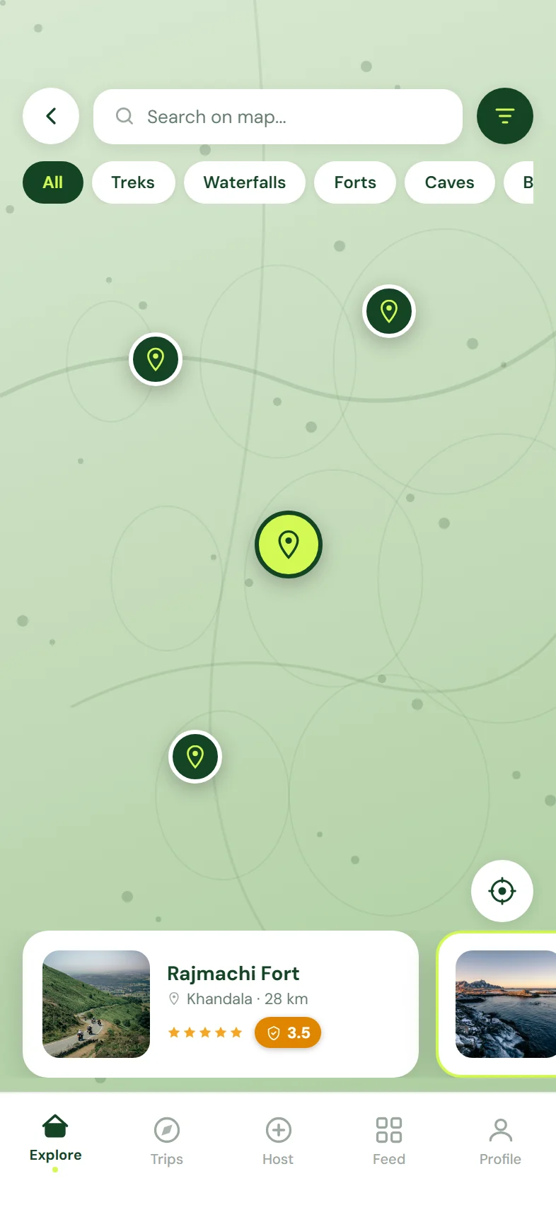 Trevvo app screen: map