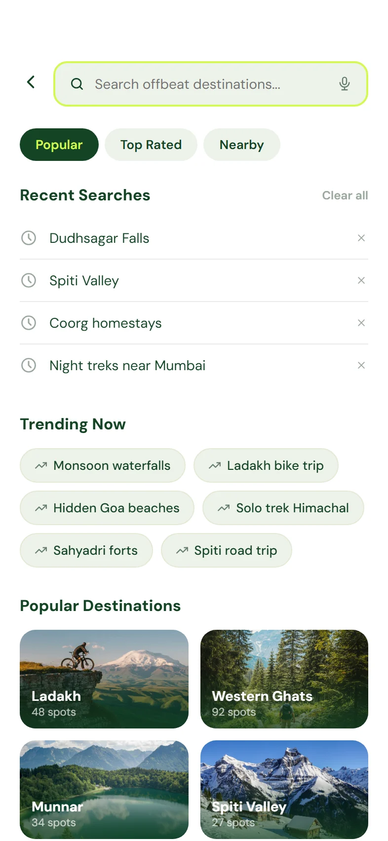 Trevvo app screen: search