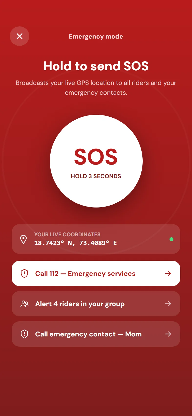 Trevvo SOS screen